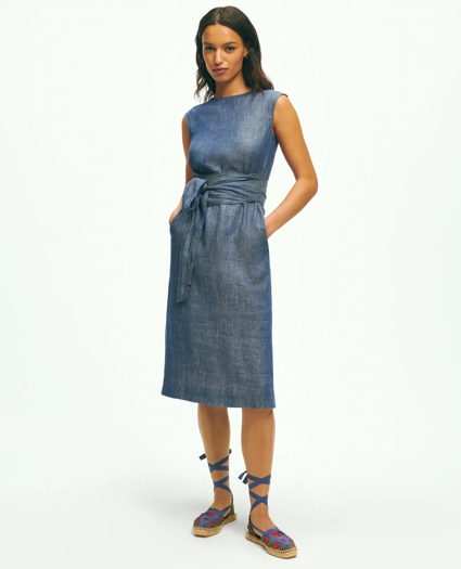 Linen Fit-And-Flare Belted Dress, image 1