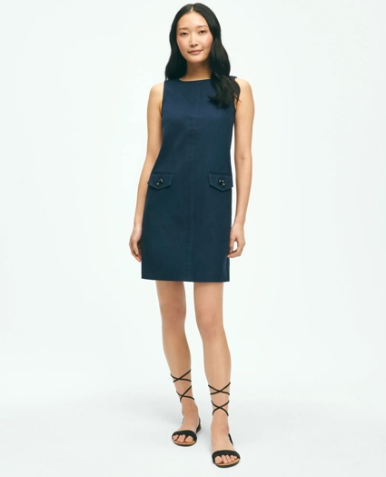 Crewneck Shift Dress In Basketwoven Cotton, image 1