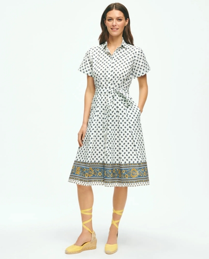 Paisley Floral Belted Shirt Dress In Cotton, image 1