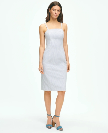Bias-Cut Sheath Dress In Striped Seersucker Cotton Blend, image 1