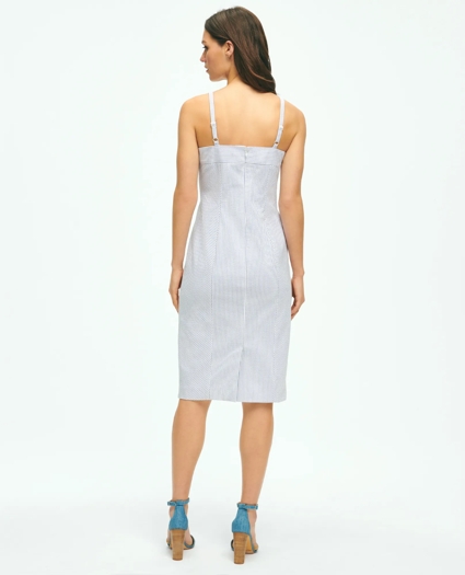 Bias-Cut Sheath Dress In Striped Seersucker Cotton Blend, image 3