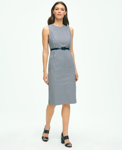 Gingham Belted Sheath Dress In Bi-Stretch Cotton, image 1