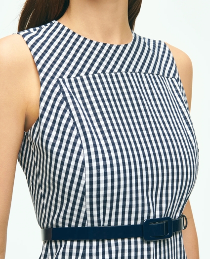 Gingham Belted Sheath Dress In Bi-Stretch Cotton, image 3
