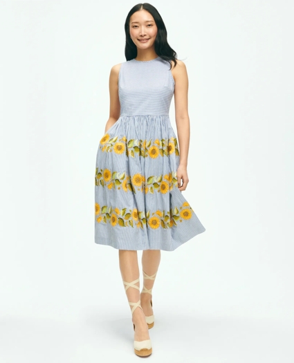 Sunflower Embroidered Striped Fit-And-Flare Dress In Cotton, image 1