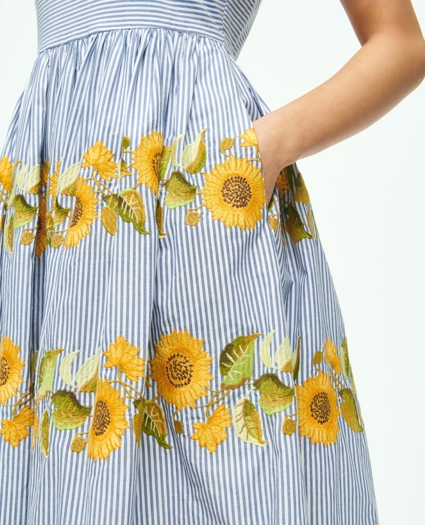 Sunflower Embroidered Striped Fit-And-Flare Dress In Cotton, image 5