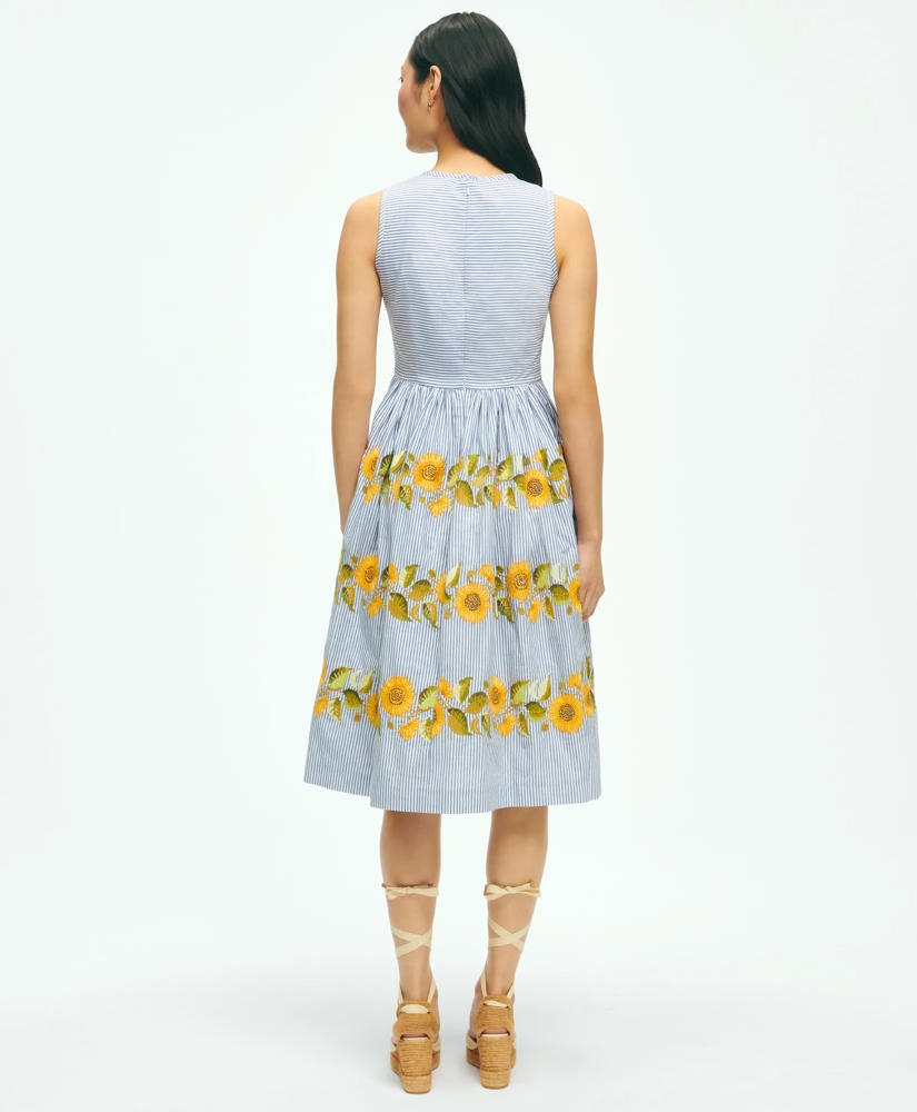 Sunflower Embroidered Striped Fit-And-Flare Dress In Cotton, image 6
