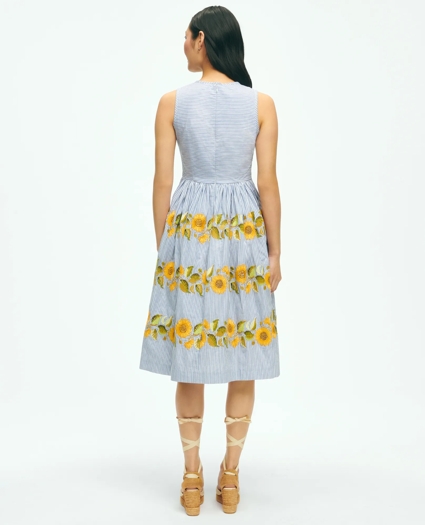 Sunflower Embroidered Striped Fit-And-Flare Dress In Cotton, image 6