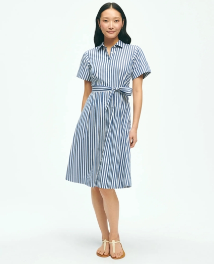 Striped Belted Shirt Dress In Cotton, image 1