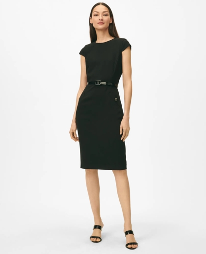 Cap Sleeve Belted Welt-Pocket Dress in Fine Twill Stretch Crepe, image 1