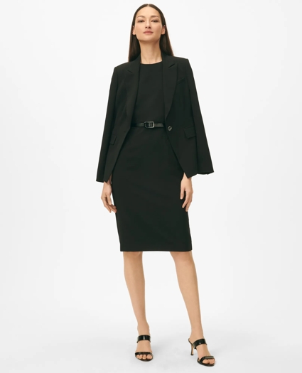 Cap Sleeve Belted Welt-Pocket Dress in Fine Twill Stretch Crepe, image 2
