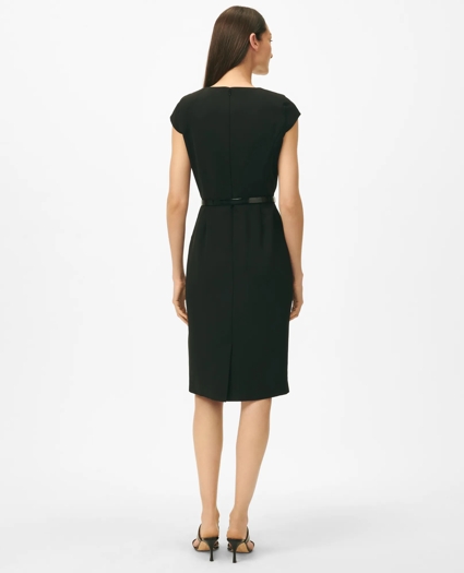 Cap Sleeve Belted Welt-Pocket Dress in Fine Twill Stretch Crepe, image 4