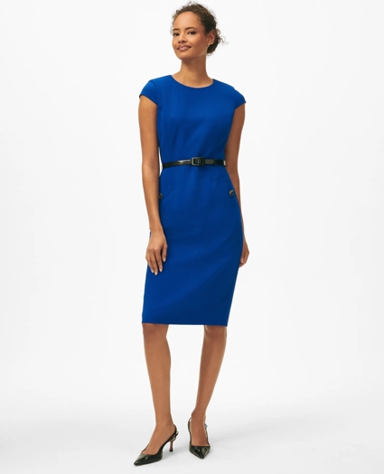 Cap Sleeve Belted Welt-Pocket Dress in Fine Twill Stretch Crepe, image 1