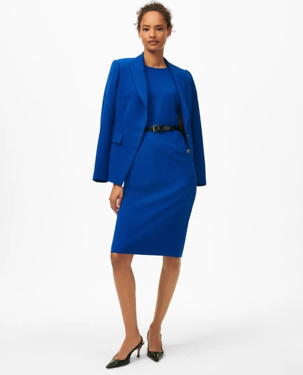 Cap Sleeve Belted Welt-Pocket Dress in Fine Twill Stretch Crepe, image 2