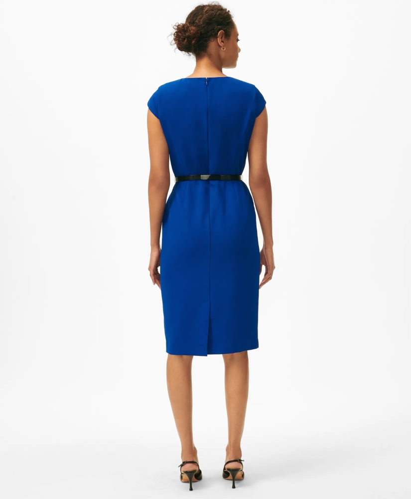 Cap Sleeve Belted Welt-Pocket Dress in Fine Twill Stretch Crepe, image 3