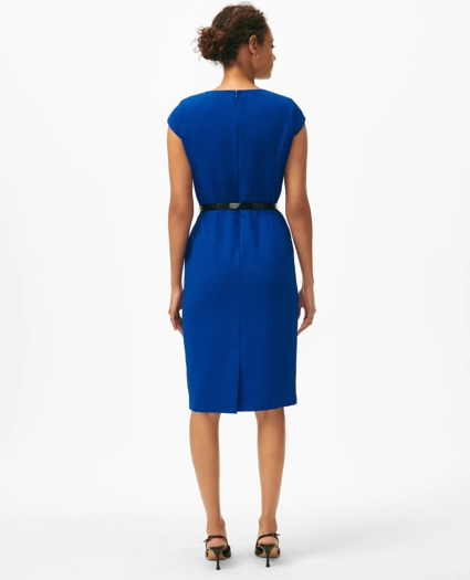Cap Sleeve Belted Welt-Pocket Dress in Fine Twill Stretch Crepe, image 3