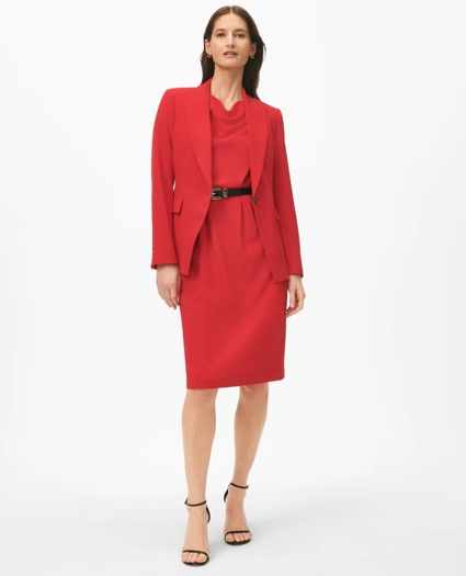 Cap Sleeve Belted Cowl Neck Dress in Fine Twill Stretch Crepe, image 2