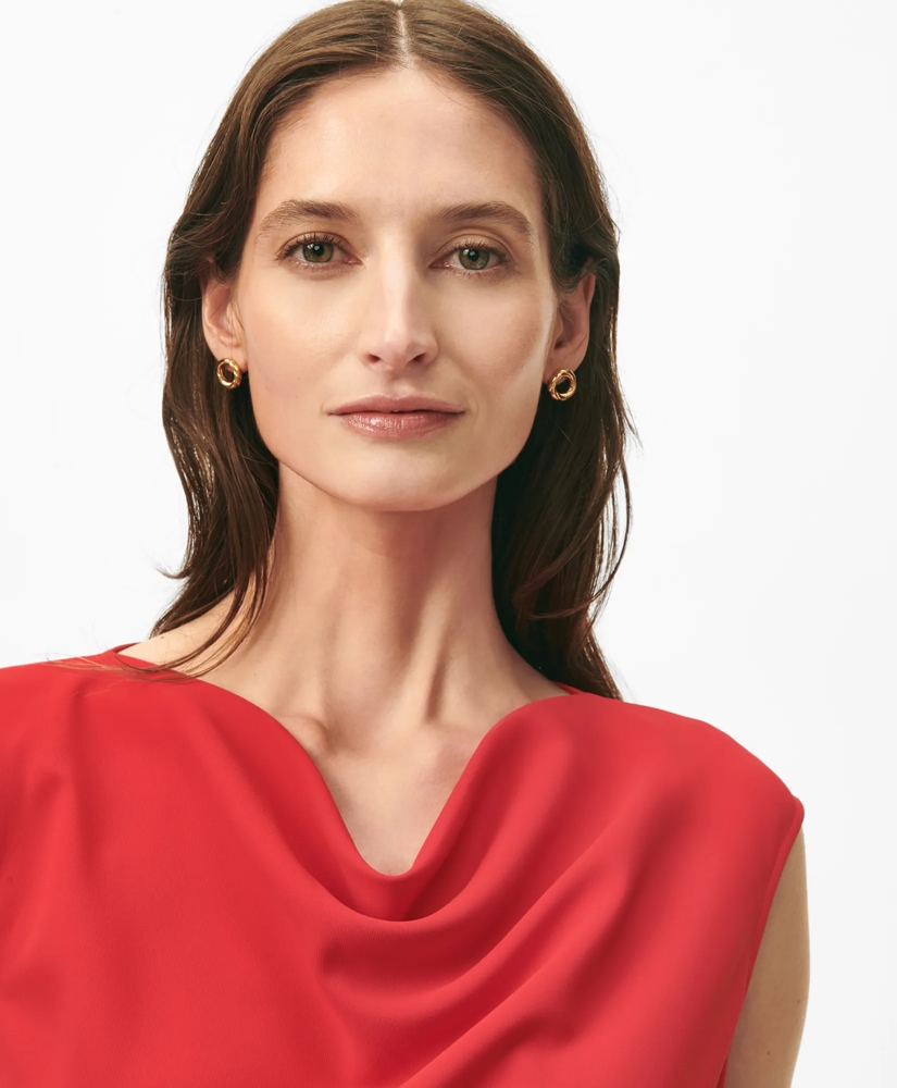 Cap Sleeve Belted Cowl Neck Dress in Fine Twill Stretch Crepe, image 3