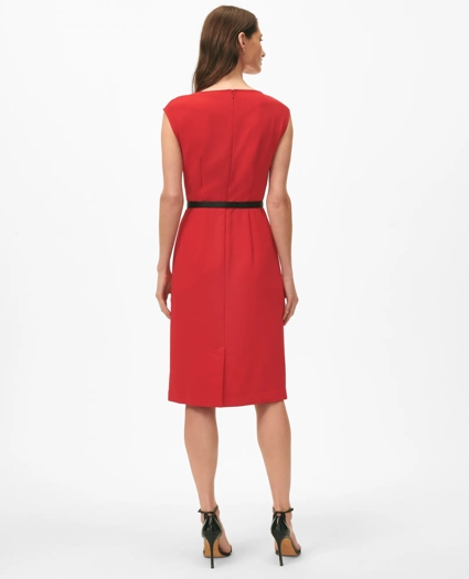 Cap Sleeve Belted Cowl Neck Dress in Fine Twill Stretch Crepe, image 4