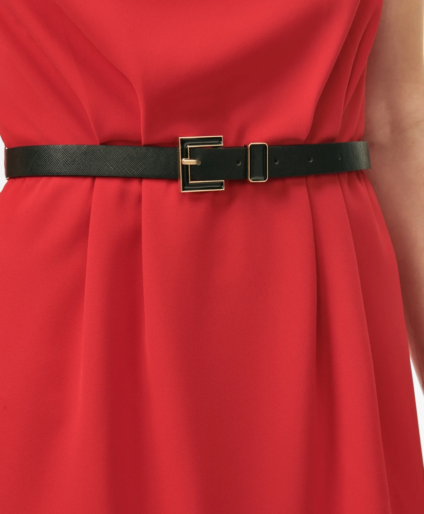 Cap Sleeve Belted Cowl Neck Dress in Fine Twill Stretch Crepe, image 5