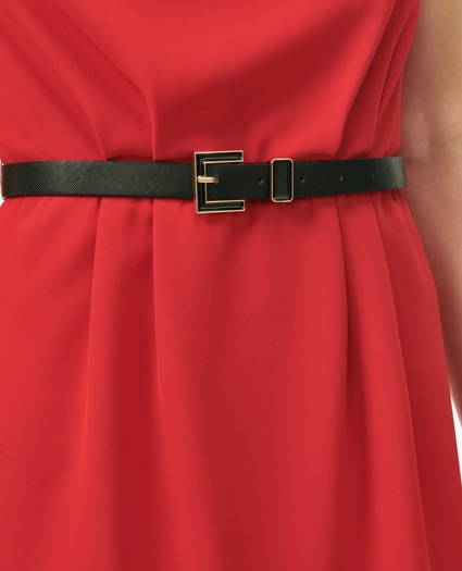 Cap Sleeve Belted Cowl Neck Dress in Fine Twill Stretch Crepe, image 5