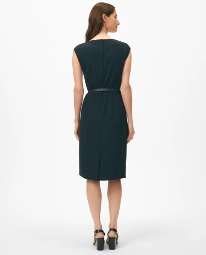Cap Sleeve Belted Cowl Neck Dress in Fine Twill Stretch Crepe, image 3