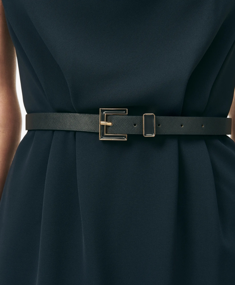 Cap Sleeve Belted Cowl Neck Dress in Fine Twill Stretch Crepe, image 4