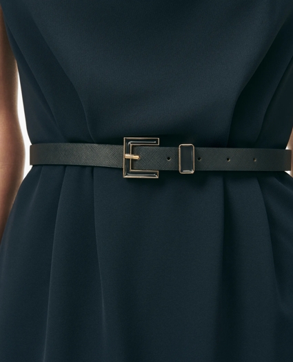 Cap Sleeve Belted Cowl Neck Dress in Fine Twill Stretch Crepe, image 4