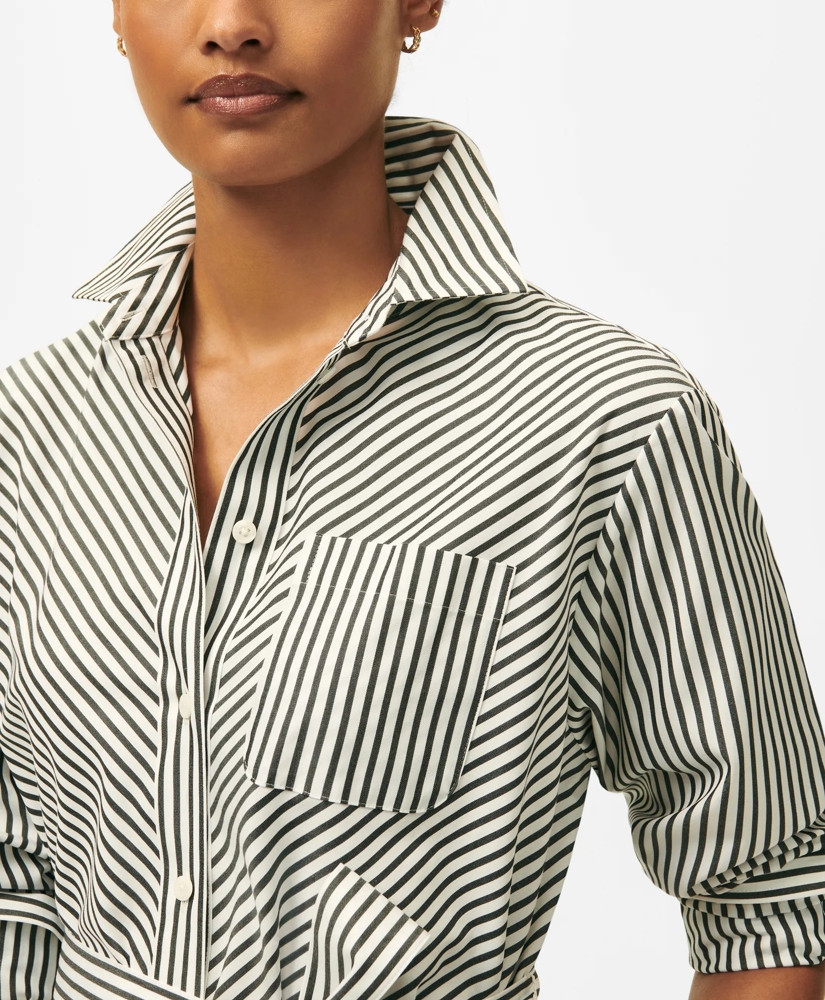 Bias-Stripe Belted Shirt Dress in Non-Iron Stretch Supima® Cotton, image 3