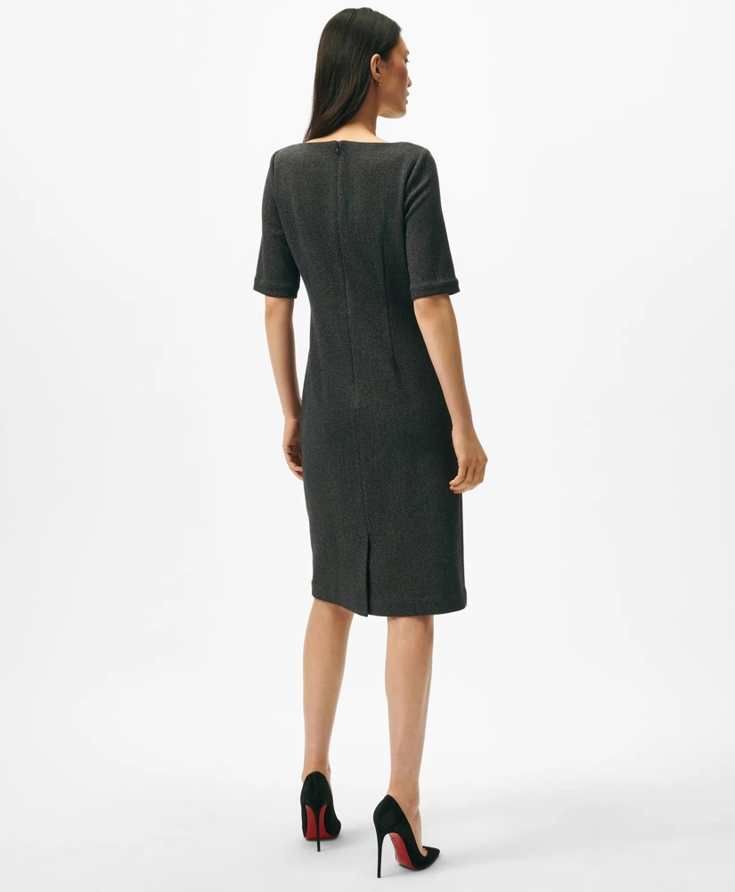 Boatneck Sheath Dress in Herringbone Cotton Blend, image 3