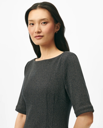 Boatneck Sheath Dress in Herringbone Cotton Blend, image 4