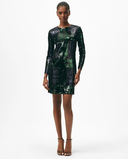 Relaxed Shift Dress in Sequined Black Watch Motif, image 1