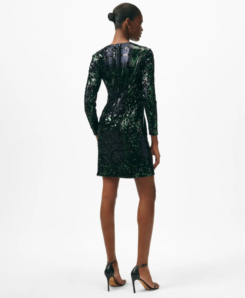 Relaxed Shift Dress in Sequined Black Watch Motif, image 3