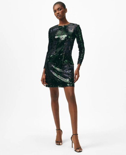 Relaxed Shift Dress in Sequined Black Watch Motif, image 4