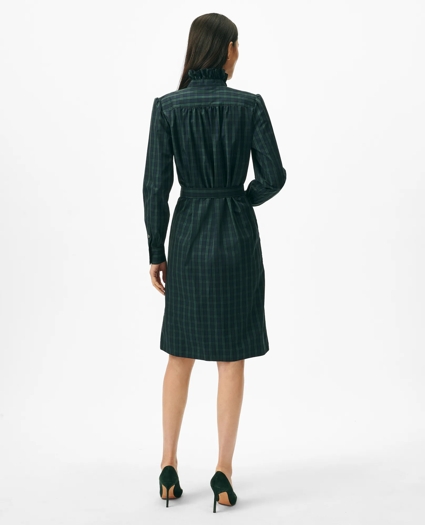Belted Ruffle-Detail Shirt Dress in Black Watch Supima® Cotton, image 3