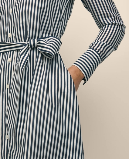 Cotton-Silk Stripe Utility Shirt Dress, image 5