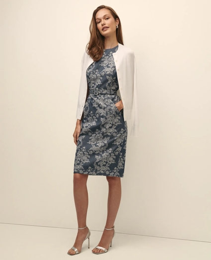Cotton Denim Floral Jacquard Sheath Dress, image 1