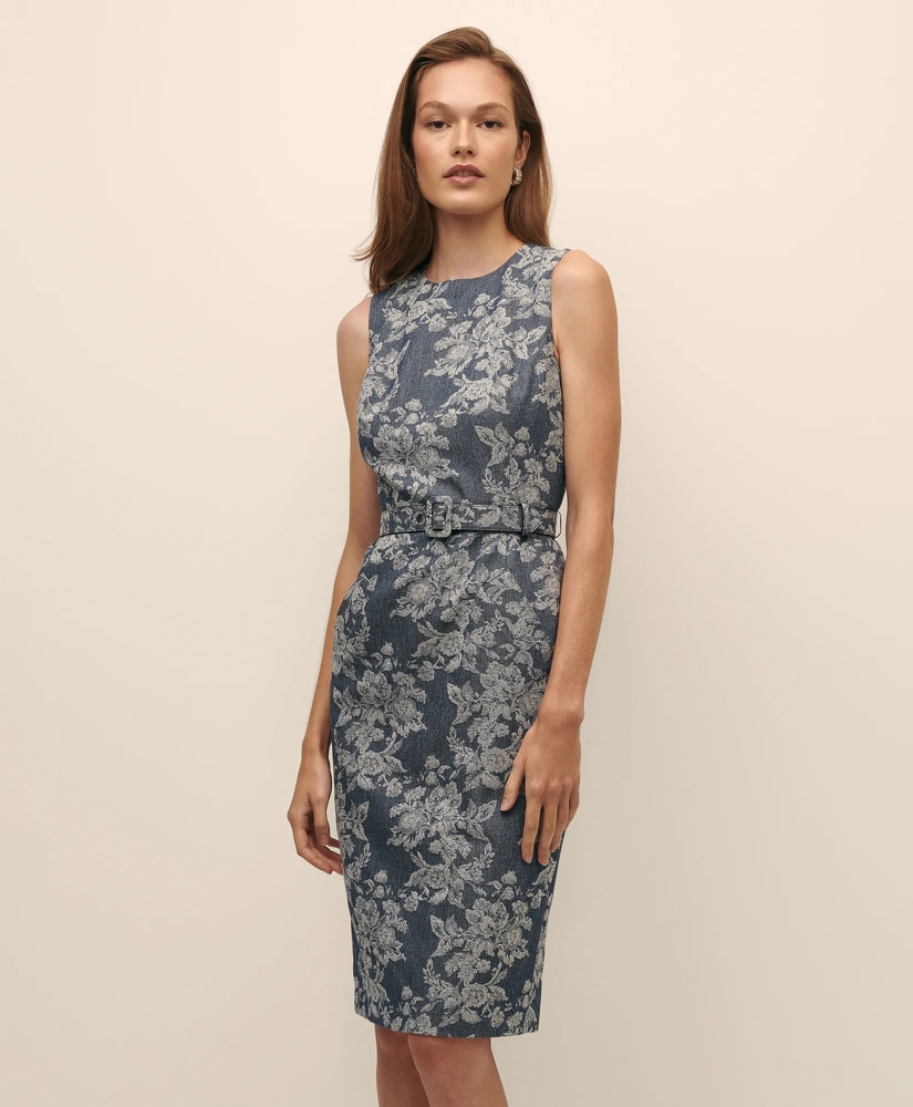 Cotton Denim Floral Jacquard Sheath Dress, image 2