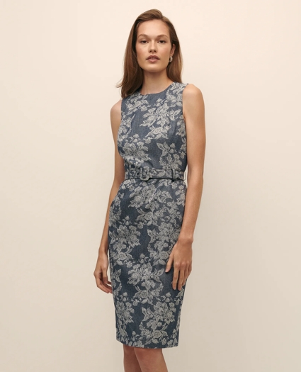 Cotton Denim Floral Jacquard Sheath Dress, image 2