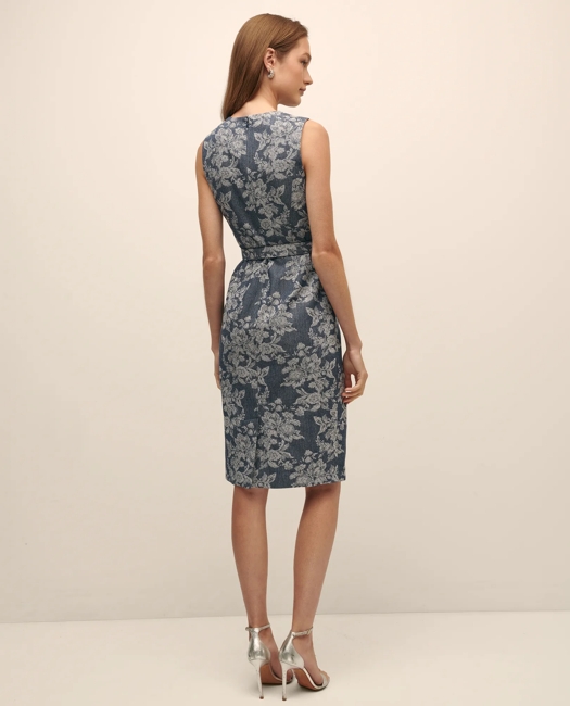 Cotton Denim Floral Jacquard Sheath Dress