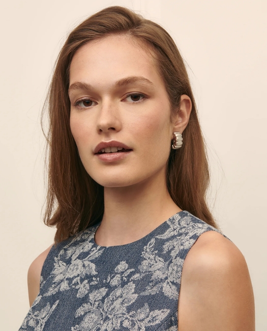 Cotton Denim Floral Jacquard Sheath Dress