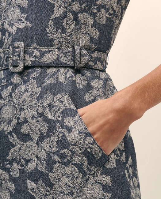 Cotton Denim Floral Jacquard Sheath Dress