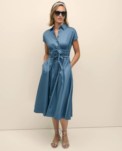 Cotton Smocked Waist Cap-Sleeve Shirt Dress, image 1