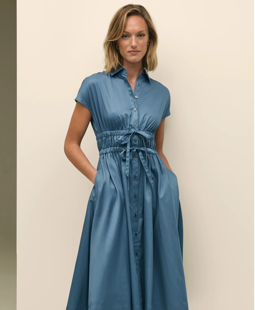 Women's Cotton Smocked Waist Cap-Sleeve Shirt Dress | Brooks Women's Cotton Smocked Waist Cap-Sleeve Shirt Dress | Brooks
