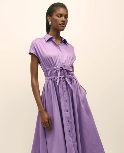 Cotton Smocked Waist Cap-Sleeve Shirt Dress, image 3