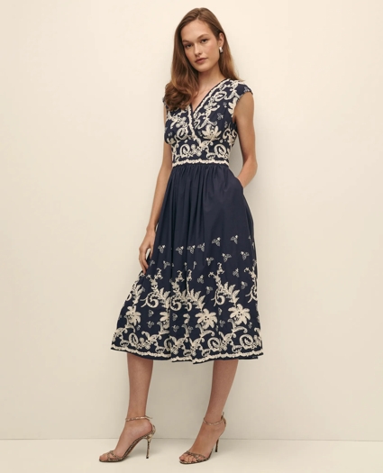 Cotton Voile Embroidered Short-Sleeve Fit-And-Flare Dress, image 1