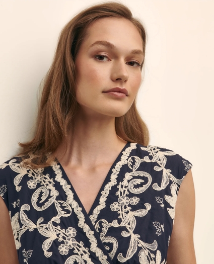 Cotton Voile Embroidered Short-Sleeve Fit-And-Flare Dress, image 2