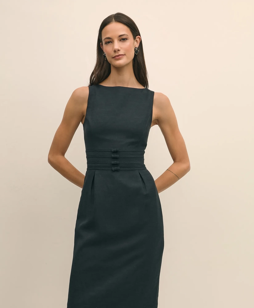 Linen Blend Bow Sheath Dress