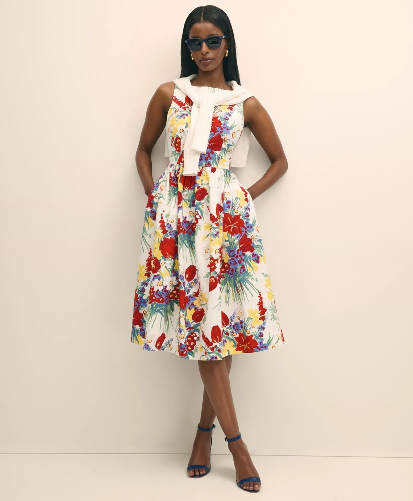 Floral A-Line Dress in Cotton Blend, image 2