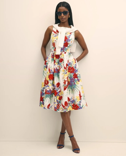 Floral A-Line Dress in Cotton Blend, image 2