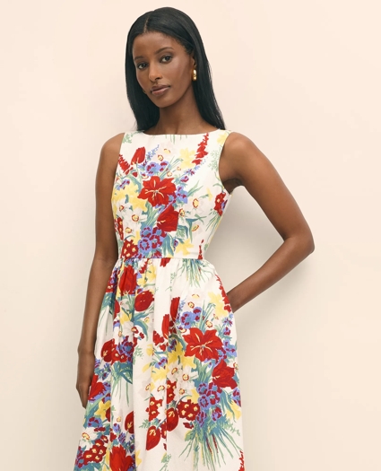 Floral A-Line Dress in Cotton Blend, image 3
